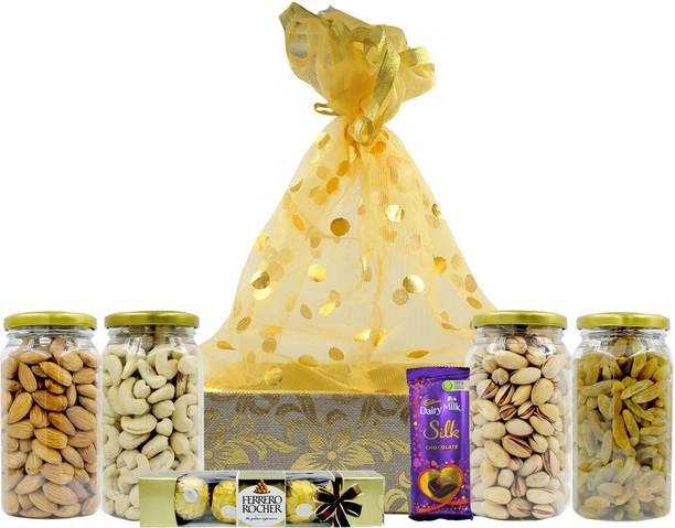 vt real nutri Dry Fruits Rakhi Combo Pack - (1KG * 4) 250g (Almonds, Cashews, Pistachios, Raisins,+ Ferrero Rocher and Dairy Milk Choclate) - All Premium Combo