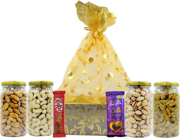 vt real nutri Dry Fruits Rakhi Combo Pack - (1KG * 4) 250g (Almonds, Cashews, Pistachios, Raisins,+ KitKat and Dairy Milk Choclate) - All Premium Combo