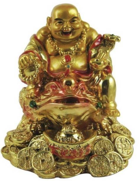 DLM FENG SHUI LAUGHING BUDDHA ON frog, FROG Happy Man for Good Luck, Wealth, Prosperity at Home, Office Decorative Showpiece FROG KUBER 8 cm Decorative Showpiece  -  8 cm