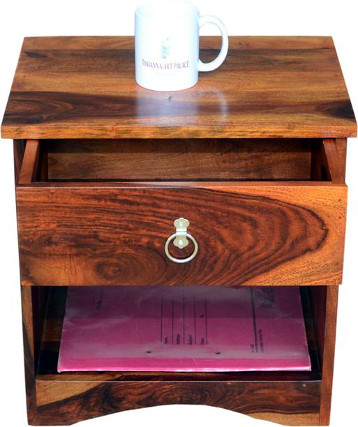 Tamannaartpalace Solid Wood ITALIANO Bedside Table with Storage in Natural Honey Oak Finish, Pre-Assembled Solid Wood Side Table