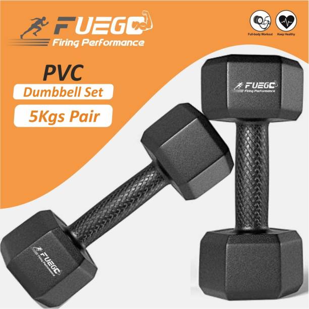 FUEGO RSN PVC HEX DUMBBELLS 5KGS, PACK OF TWO(HOME GYM EXERCISE FOR MEN & WOMEN) Fixed Weight Dumbbell