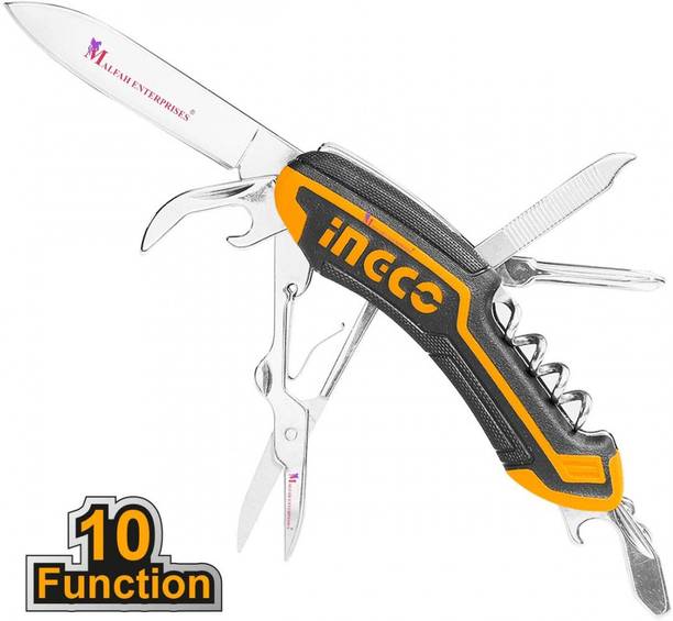 MALFAH ENTERPRISES Ingco Multi function knife HMFK8108 10 functions. Pocket Folding Knife Strong Aluminium Handle Knifes. 10 Multi-utility Knife