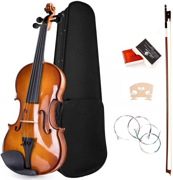 AMG Music Violin Full Set 4/4 Hand-Carved Solid Spruce Top, Solid Maple Back & Sides Voilin for Kids Beginners Students with Hard Case, Rosin, Shoulder Rest, Redwood Bow & Extra Strings 4/4 Semi- Acoustic Violin
