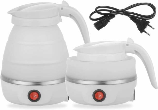 Shop4Ever Travel Foldable Fast Boiling Portable Electric Kettle - Silicone Food Grade Boil Dry Protection 220V -600ML for Travel and Home & Office Use (Blue/White/Pink) Electric Kettle