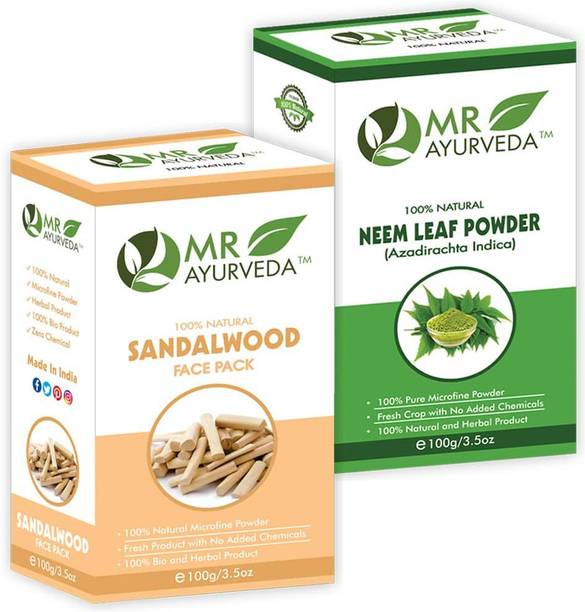 MR Ayurveda 100% Natural Sandalwood Face Pack Powder and Neem Powder - Combo Pack