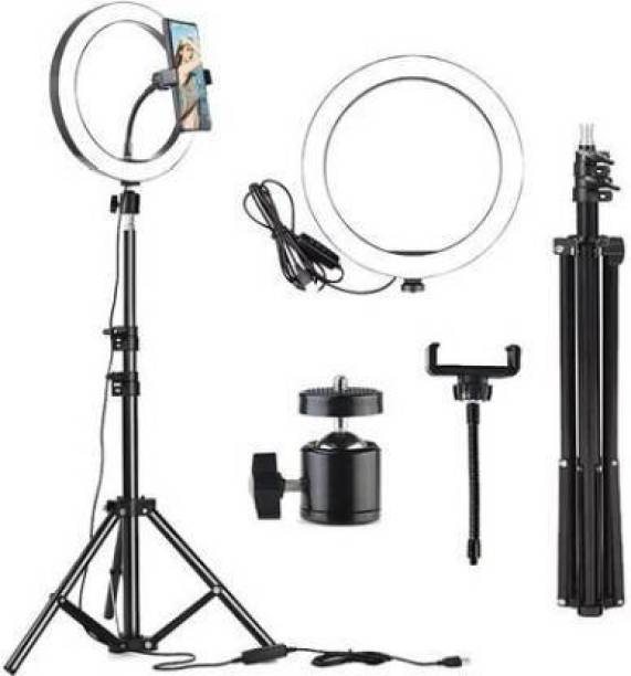 Chias 12" inch LED Ring Light with 7 Ft Tripod Stand Combo and Phone Holder for | For Videos | Portrait | Photography Lighting | Ideal For Outdoor & Indoor Shoots Tripod Kit (Black, Supports Up to 3000 g) | 3 color modes Dimmable Lighting | Recording with Mobile Phone and Camera Clip Setup Ring Flash Tripod Ball Head