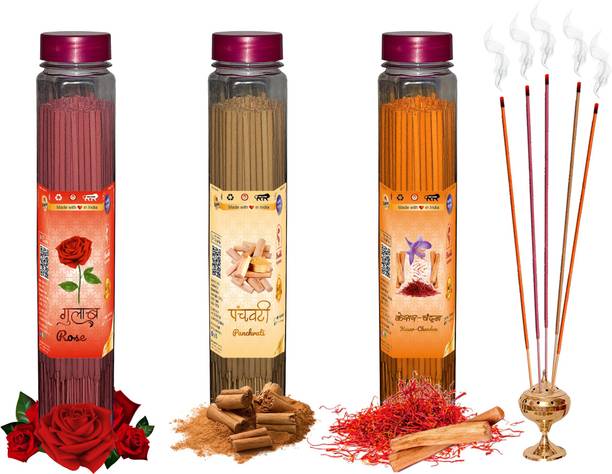 Shankh Rose, Panchvati & Kesar Chandan Agarbatti (Incense Stick) Pack of 300 gram (100 + 100 + 100) Fragrances Rose, Panchvati, Kesar Chandan