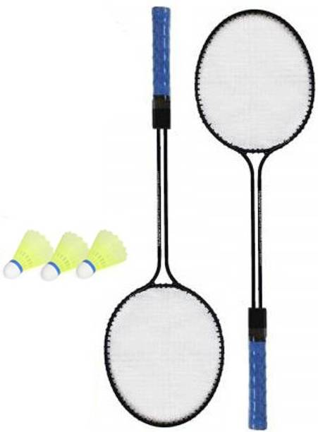KNK Double Shaft Badminton Racquet Set Of 2 Piece With 3 Piece Nylon Shuttle Cock बैडमिंटन किट