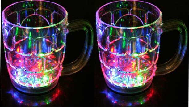 Aryshaa LED Flashing 7 Color Changing Liquid Activated For Parties & Gifting Glass (Set of 2Pcs) Glass Beer Mug