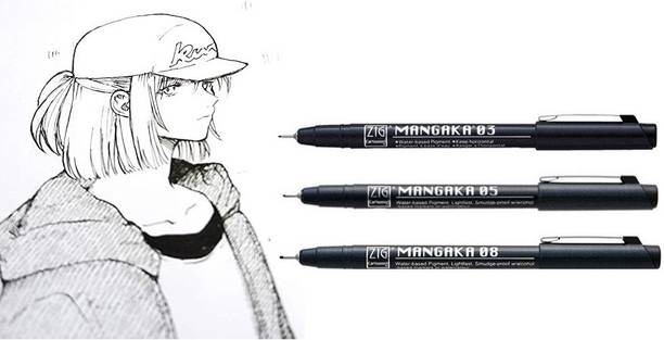 Zig ZIG KURETAKE CARTOONIST MANGAKA 010 BLACK PIGMENT MICRON LINER PENS (01 05 08 ) PACK OF 3 PCS Fineliner Pen