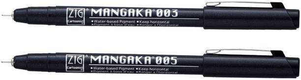 Zig ZIG KURETAKE CARTOONIST MANGAKA 010 BLACK PIGMENT MICRON LINER PENS (003) PACK OF 2 PCS Fineliner Pen