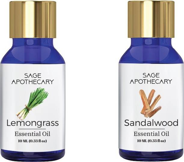 Sage Apothecary Combo Pack of Lemongrass Essentail Oil | Sandalwood Essentail Oil