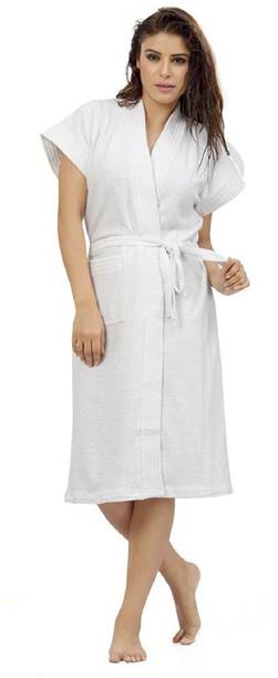 ELEVANTO White Free Size Bath Robe