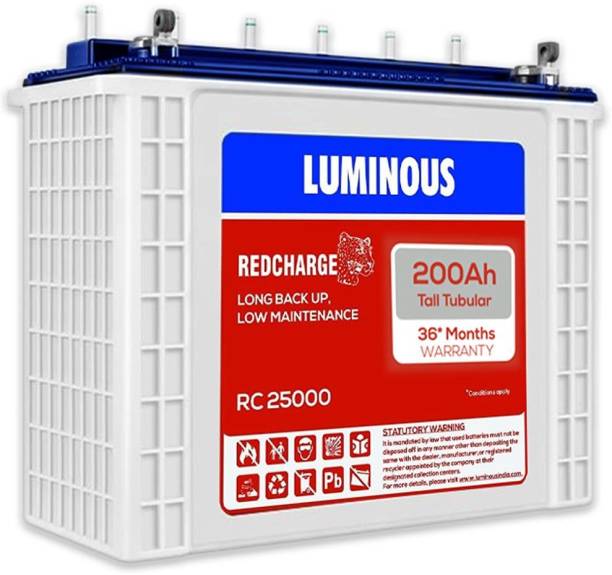 LUMINOUS Red charge RC25000 inverter battery 200ah tubular battery, long Backup Tubular Inverter Battery