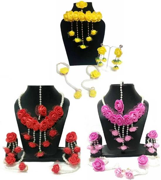 style revolver Fabric, Paper Pink, Yellow, Red Jewellery Set