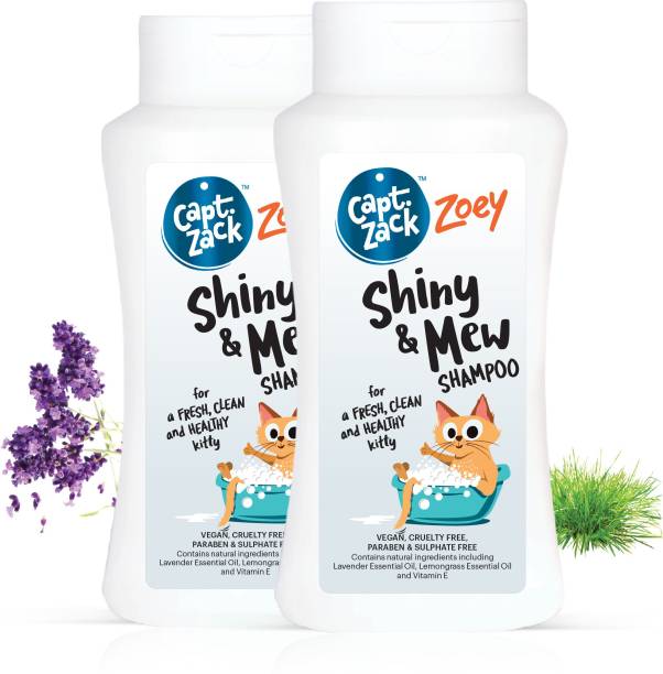 Captain Zack Zoey Shiny & Mew Sulphate Free Shampoo for Cats & Kittens, Soothes Itchy Skin, Natural Deodorizer, Natural Tick & Flea Repellent| Paraben Free, Vegan & Cruelty Free (200ml (Pack of 2) Anti-microbial No Artificial Fragrance Cat Shampoo