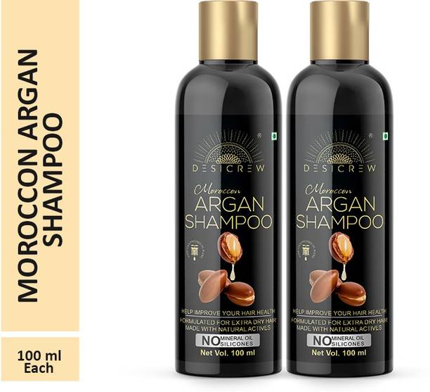 Desi Crew Premium Moroccan Argan Shampoo Help Improve Your Healthy Hair Softer,Stop Split Ends, Restore Shiny 100 ml Pack Of 2 Bottle 200 ml