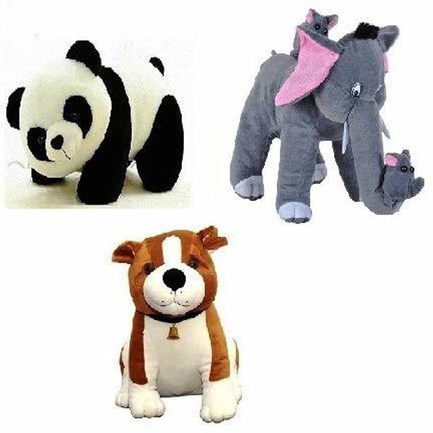 Hello Baby Combo Of Elephant , Panda And Bull Dog Soft Toy (Pack of 3)  - 12 inch