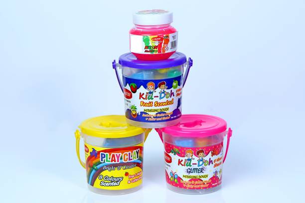 Rabbit Kid Play Doh GLITTER Bucket + Kid Doh Fruit Scented Doh Bucket + Play Clay 8 Colors Bucket +Play Slime Neon|Play Doh for Kids|Play Doh Clay|Play Doh Slime|Sand Clay for Kids|Play Sand for Kids|