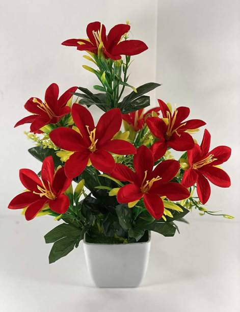 blue penguin Artificial Lily Flowers Arrangement with Plastic Pot Red, Green Lily Artificial Flower  with Pot