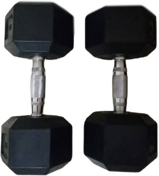 AS ENTERPRISES Rubber Coated Professional Hexa Dumbbells Pack of 2 Fixed Weight Dumbbell