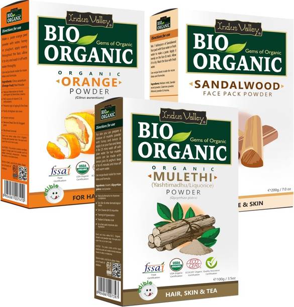 Indus Valley Bio Organic Mulethi+Sandalwood+Orange Peel Powder Combo-Set of 3