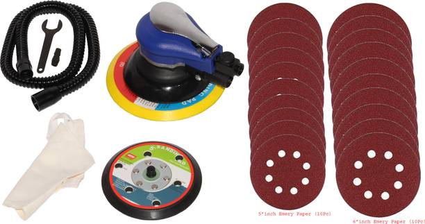 Digital Craft 6" Inch Pneumatic Air Sander Polisher Tool Polishing Random Orbital Palm Machine Grinder for Car Paint Care Rust Removal, 20Pc Emery Paper 6 inch Random Orbital Sander