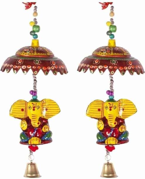 Khamma Ghanni Handicrafts JHUMER Wind Chime Hanging Bell Ganesha Jhumer Multi Colour Full Door,Wall Hanging for Home,Temple,Event Decoration (Paper Mache ) || Door Hangings/Latkan SetI Interior decoration items I ganpati decoration items I Windchime biig size. Wood Windchime