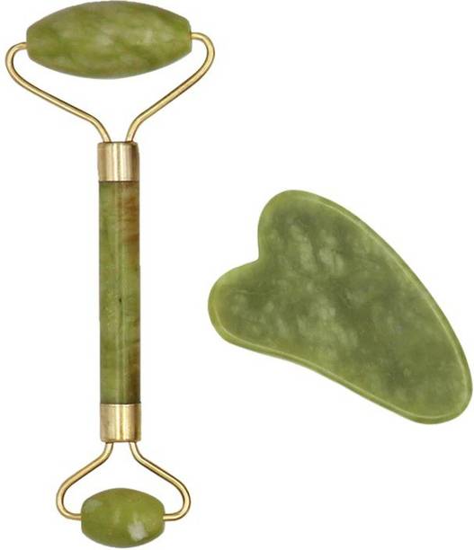 SHARUJA Jade Roller Face Massager For Women Men | 100% Natural Jade Stone Facial Roller Massage with Gua Sha Tool for Face Eye Neck Foot Massage | Skin care And Anti-Aging Therapy Natural Real Jade Face Massager Roller Facial Skin Massager Stone Face Neck For Toning, Firming, Serum Application and Massage Massager