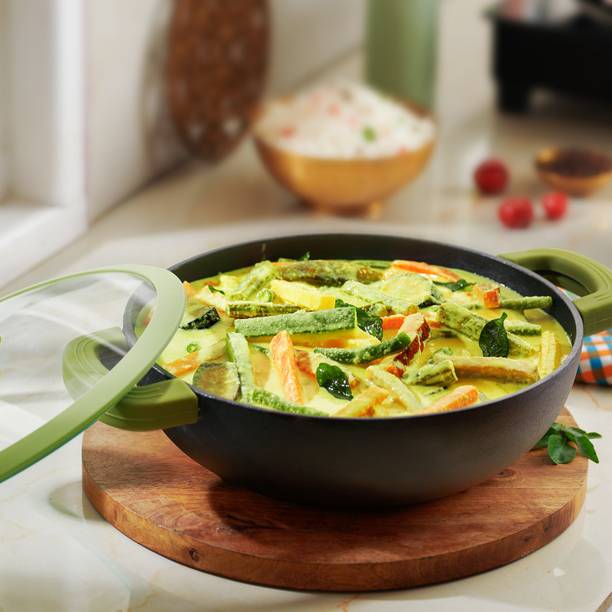 Bergner Elements Pre-seasoned Kadhai 23 Cm Diameter With Lid 2 L Capacity*##*23cm, 2.8litres