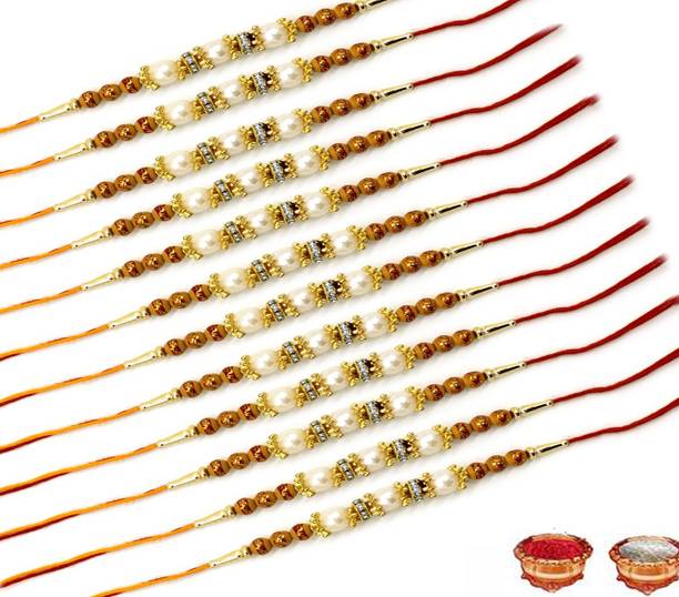 Fashion Factory Designer RK-N1-12P-RC Mauli Thread Rakhi  Set