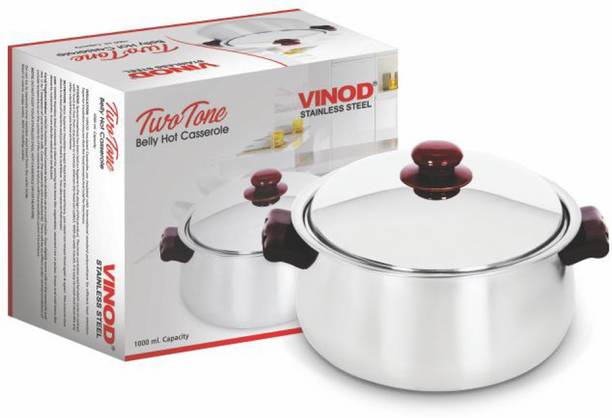 VINOD Stainless Steel Two Tone Belly Hot Casserole 2000 ml Cook and Serve Casserole