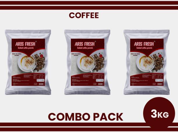 Aris fresh Instant Coffee Premix - Combo Pack | 3 Kg |Pack of 3 x 1 Kg | Makes 255 Cups | Suitable for all Vending Machines | Milk not required| Rich taste as Home Made | For Manual Use – Just Add Hot Water Instant Coffee Premix (3kg) Instant Coffee