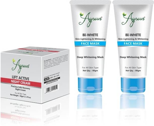 Aysun Lift Active Night Cream & BI White Face Mask Combo Pack of 3