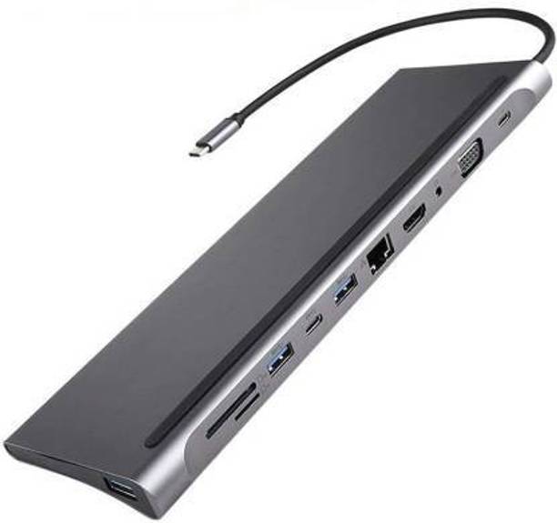 microware 11-in-1 Type C Adapter with USB 3.0 Ethernet VGA 4K HDMI Port,SD/TF Card Reader,PD Charging Port and 3.5mm Audio Jack Compatible with ,ChromeBook and More Laptop 11 IN 1 hub USB Hub