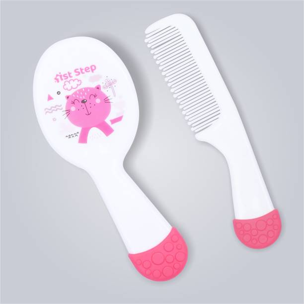 1st Step Matte Collection Easy Grip, Soft & Gentle Comb And Brush Grooming Set - Pink