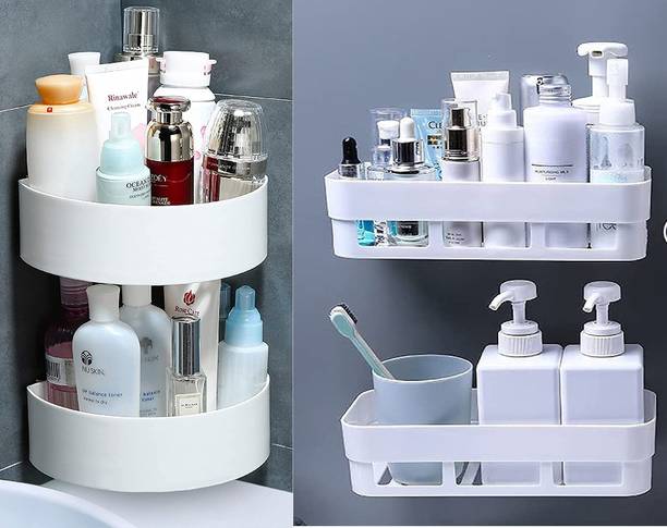अट्टिलियो Kitchen Bathroom Rack Storage( 2Shelves + 2 Round Corner Box )