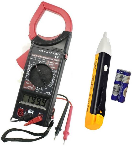 DUMDAAR AC/DC Digital Clamp Multimeter DT266 Electronic Volt AMP Resistance Tester Clamp Meter Data Hold AC 750V DC 1000V With Bag Digital Multimeter With AC Voltage Tester Volt Test Pen Detector Sensor 90~1000V Non-Contact Digital Voltage Tester (Pack Of 2pc) Digital Voltage Tester