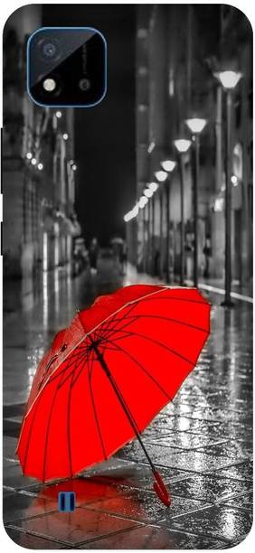 UMPRINT Back Cover for Realme C20/RMX3063/3061 Umbrella, Rain, Red Umbrella Printed Back Cover