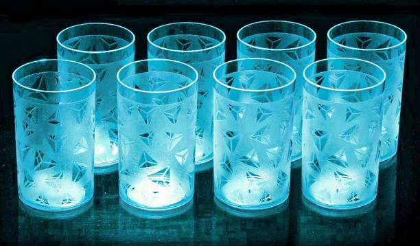 Sentricus (Pack of 8) Light Blue Prism Shape Water Glasses Juice Glass Set For Kitchen Glass Set Water/Juice Glass