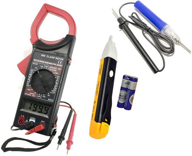 DUMDAAR AC/DC Digital Clamp Multimeter DT266 Electronic Volt AMP Resistance Tester Clamp Meter Data Hold AC 750V DC 1000V With Bag Digital Multimeter With 1pc AC Voltage Tester Volt Test Pen Detector Sensor 90~1000V Non-Contact Digital Voltage Tester and 1pc Continuity tester (Pack Of 3pc) Digital Multimeter