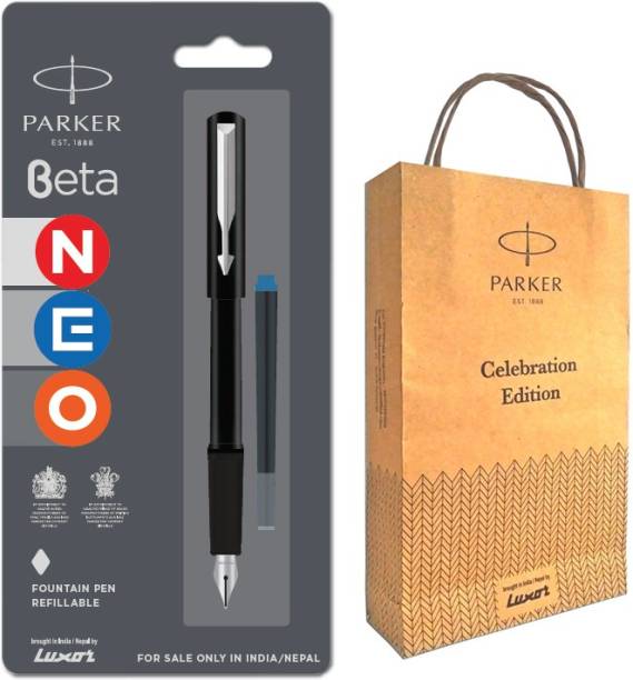 PARKER Beta Neo Fountain Pen with Stainless Steel Clip and Gift Bag (Pen Body Colour Black) Fountain Pen