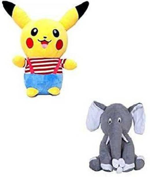 quty Lovable Hugable Soft Stuffed Toys For Sitting Elephant And Multi Pikachu Kids Toy Birthday Gift - 30 cm  - 30 cm