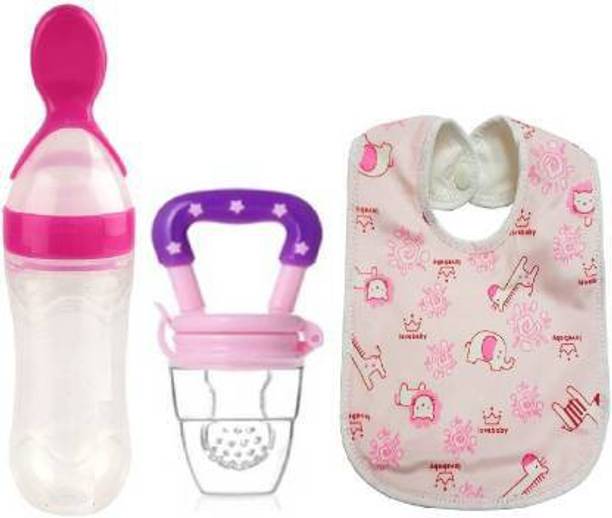 Saraswati kart Baby Fruit Nibbler, Bibs Water proof & Spoon Feeder For feeding(Set 3)  - Silicone