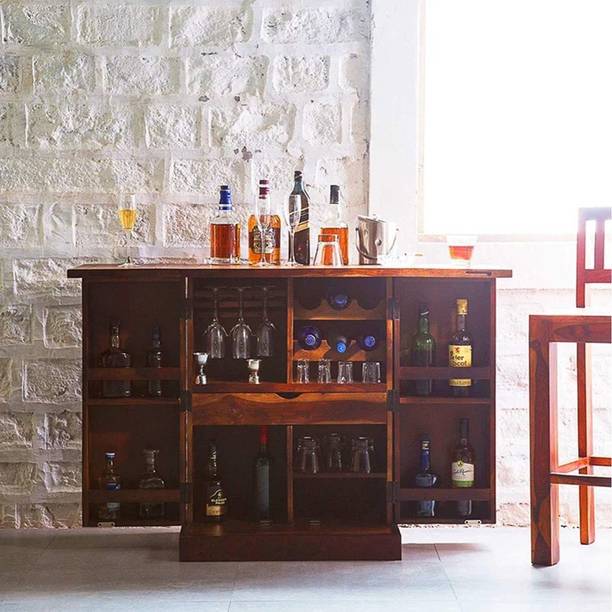 Furniture Mart Rosewood (Sheesham) Bar Cabinet Rack for Home Solid Wood Bar Cabinet