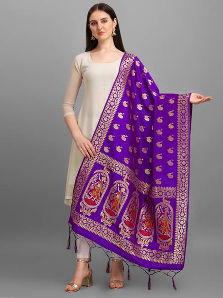 Art Silk Woven Black Women Dupatta