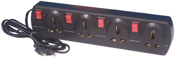 kunal 4+4 Extension Board 4 Socket Extension Boards 2 M Long wire 6 Amp 2 pin (Black) 4  Socket Extension Boards