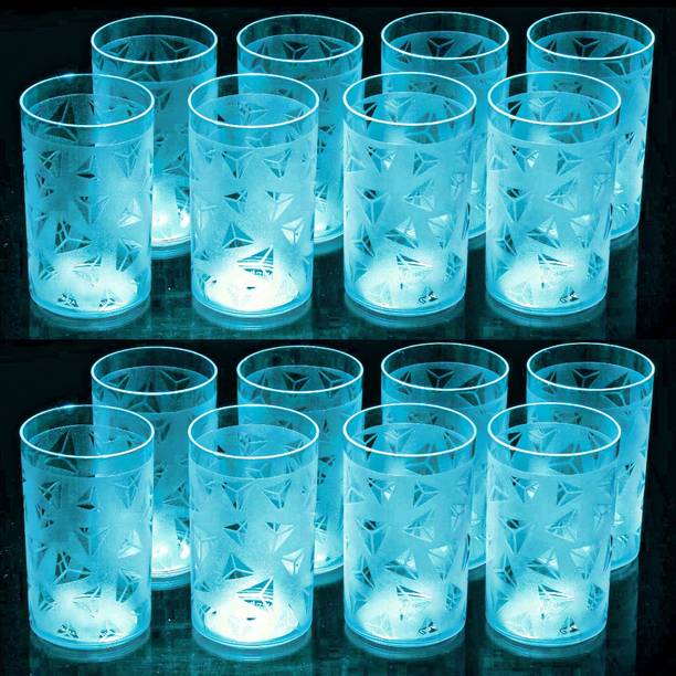 सेंट्रीकस Light Sky Blue Prism Shape Water Glasses Juice Glass Set Set For Kitchen Set Of 16 ग्लास सेट