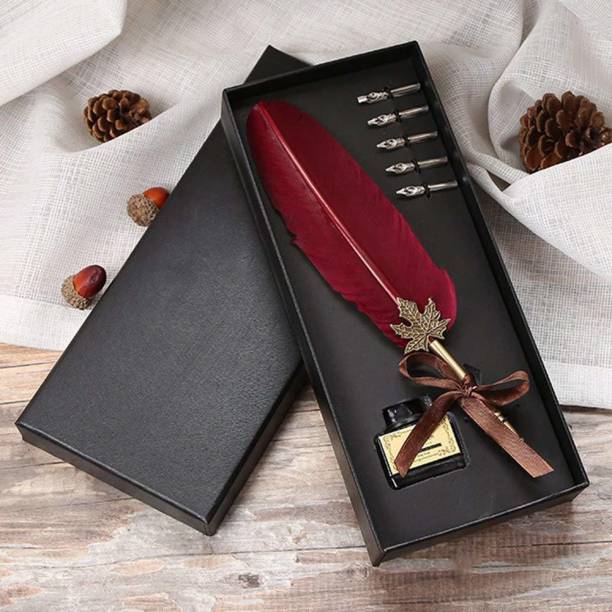 FRKB Red Feather Dip Pen Set for Calligraphy