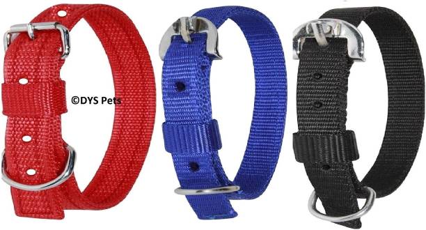 DYS Pets 1 inch Comfortable Dog, Cat Black, Royal Blue, Red, Combo Adjustable Collar belt, Best for Walking, Running, Training Dog & Cat Everyday Collar